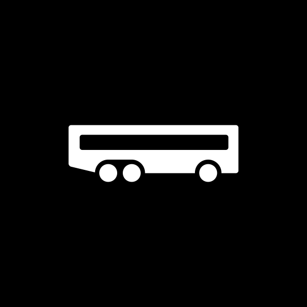 White icon of a bus on a black background.